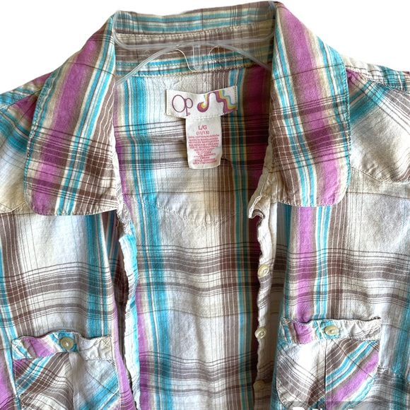 Op sleeveless button up shirt plaid design size Large 11/13 - Picture 7 of 11